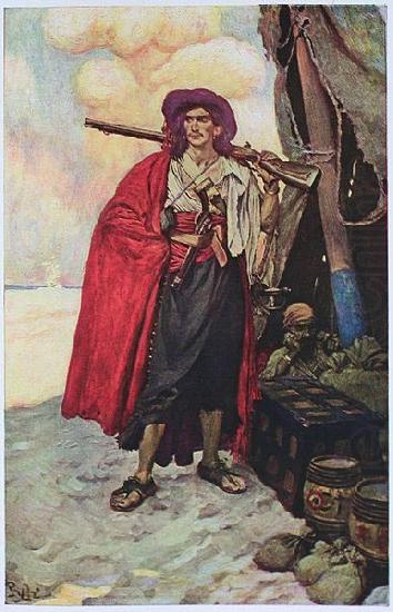 Howard Pyle The Buccaneer was a Picturesque Fellow: illustration of a pirate, dressed to the nines in piracy attire. china oil painting image